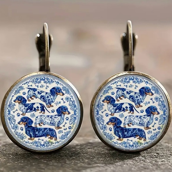 Jewelry - New Blue and Bronze Dachshund Earrings